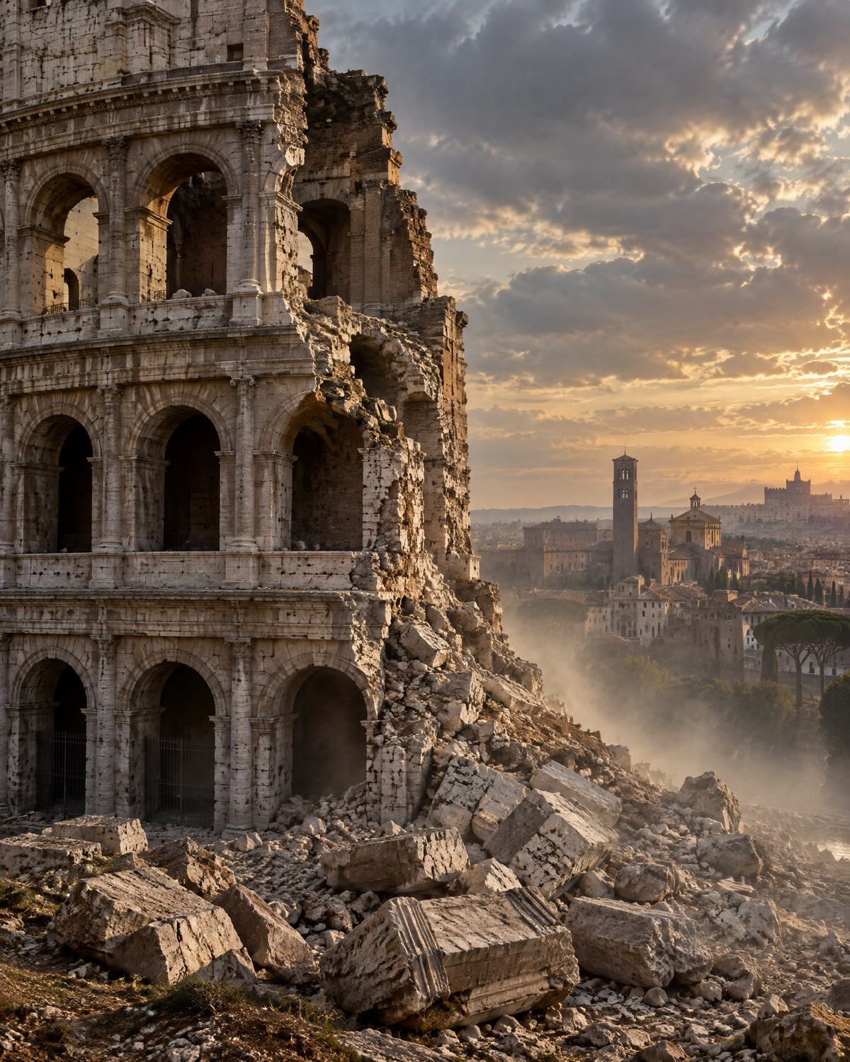 The broken south side after the 1349 earthquake, with fallen blocks