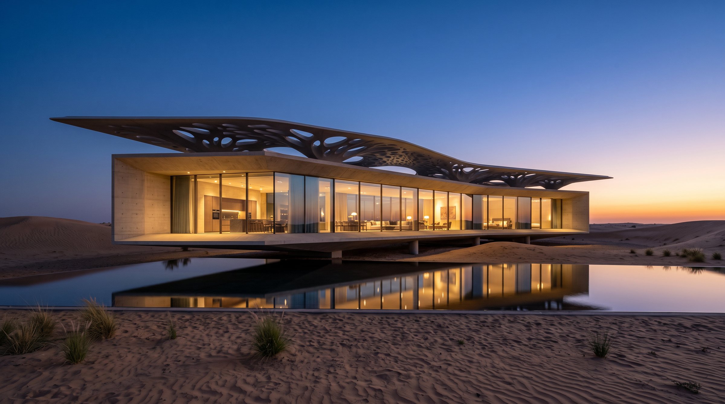 Dune Villa at blue hour