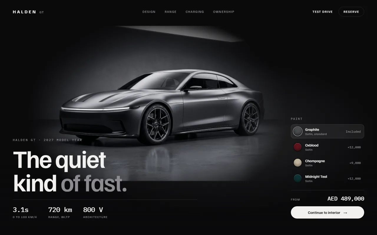 Halden GT, automotive concept website by Web Tactics