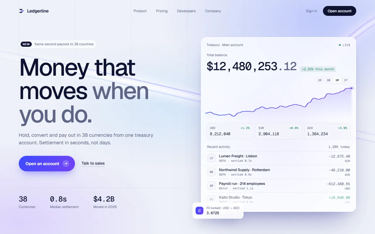 Ledgerline, fintech concept website by Web Tactics