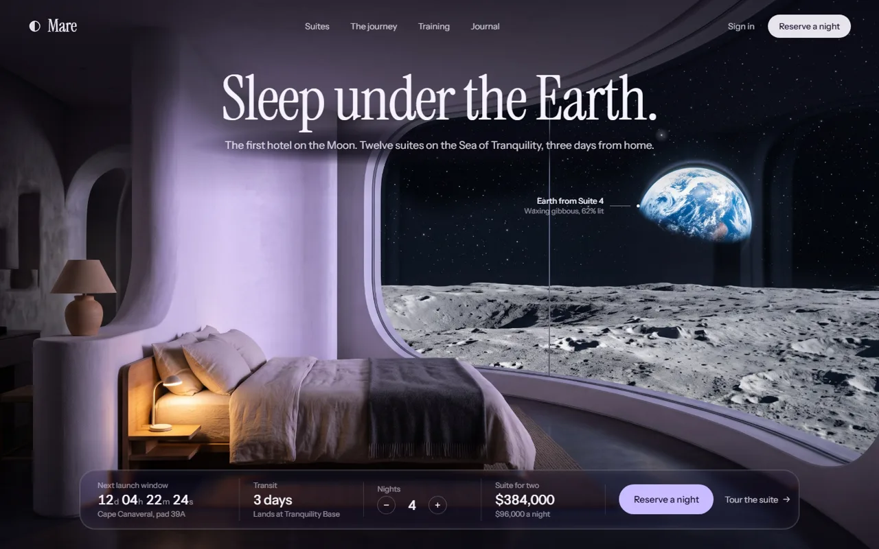 Mare, hospitality concept website by Web Tactics