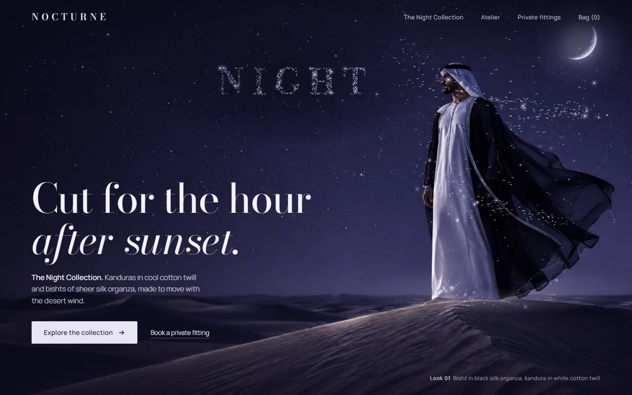 Nocturne, menswear concept website by Web Tactics
