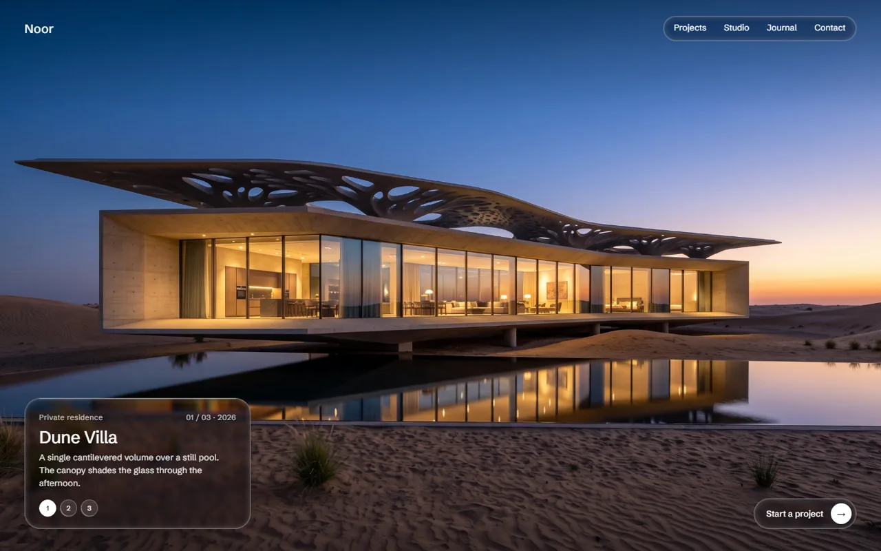 Noor, architecture concept website by Web Tactics