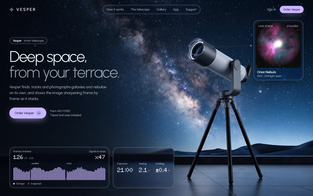 Vesper, science concept website by Web Tactics